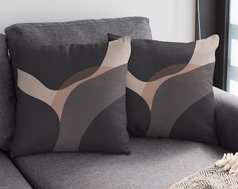 Almofada decorativa abstrata preta, almofada geométrica moderna, almofada minimalista neutra, almofada contemporânea para sofá com enchimento.