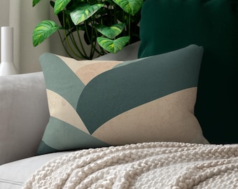 Capa de Almofada Lombar Century com Design Abstrato Verde Sálvia, Almofada Decorativa Moderna Boho em Tons Neutros e Tons Terrosos