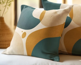 Mid Century Modern Abstract Pillow Organic Shape Cushion Cover, Retro Boho Throw Pillow, Earth Tone Decorative  Minimalist Living Room Decor