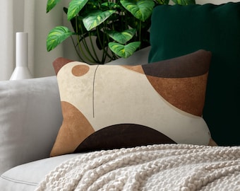 Mid Century Modern Lumbar Pillow, Abstract Neutral Cushion Cover, Boho Earth Tone Pillow, Minimalist Geometric Decor, Modern Sofa Accent