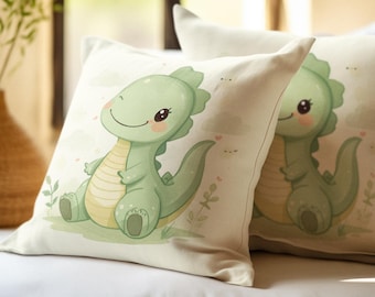 Capa de almofada fofa com dinossauro, capa de almofada de dinossauro de desenho animado, almofada para quarto infantil, almofada de dinossauro verde, almofada de dinossauro para bebê, decoração para quarto infantil