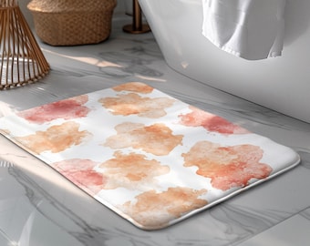 Tapete de Banho Aquarela Coral Blooms, Tapete de Banho Abstrato, Tapete de Banheiro Pastel Macio e Antiderrapante, Decoração Moderna para Banheiro, Tapete de Banho Absorvente