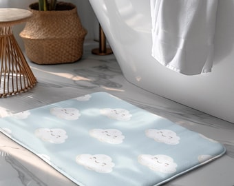 Tapete de Banho Infantil com Nuvem Fofa, Tapete de Banheiro Kawaii com Nuvem Sorridente, Tapete de Banho para Quarto de Bebê, Tapete de Banho Antiderrapante e Absorvente, Decoração para Quarto de Bebê