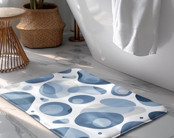 Tapete de Banho com Círculos Abstratos Azuis, Tapete Geométrico Moderno para Banheiro, Tapete Antiderrapante e Absorvente para Banho, Tapete Macio para Chuveiro, Decoração Minimalista para Banheiro