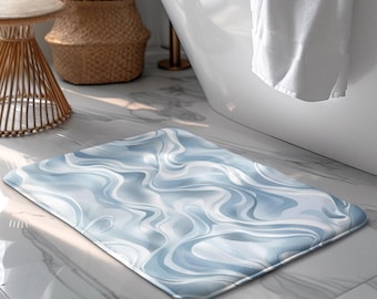 Tapete de Banho Abstrato em Mármore Azul, Tapete Moderno de Arte Fluida para Banheiro, Tapete Antiderrapante e Absorvente, Tapete Macio para Chuveiro, Decoração Contemporânea para Banheiro