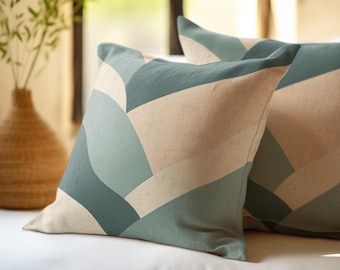 Fronha abstrata verde, capa de almofada boho verde sálvia, almofada decorativa em tons neutros terrosos, decoração moderna e minimalista para casa.