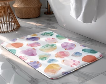 Tapete de Banho Aquarelado Colorido, Tapete de Banheiro Abstrato em Tons Pastel, Tapete de Banho Macio e Antiderrapante, Decoração Moderna para Banheiro, Tapete de Banho Absorvente