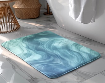 Blauer Marmor Badeteppich, Abstrakter Swirl Teppich, Modernes Blaues Badezimmer Dekor, Ästhetischer Badteppich, Weiche, rutschfeste Badezimmer Bodenmatte