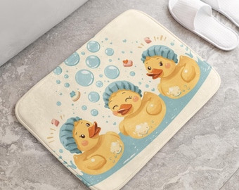 Tapete de Banho Infantil com Patinho Fofo, Tapete de Banheiro Kawaii com Patinho, Tapete de Chuveiro Antiderrapante e Absorvente, Decoração de Banheiro com Patinho de Desenho Animado, Tapete de Banho para Quarto Infantil