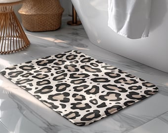 Leopard Print Bath Mat, Animal Print Bathroom Rug, Modern Bathroom Decor, Neutral Bathroom Decor, Minimalist Bath Mat, Trendy Home Decor