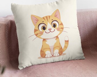 Cute Orange Tabby Cat Kitten Pillowcase for Kids Cartoon Cat Cushion Cover, Kawaii Kitty Nursery Pillow, Baby Room Decor Gift for Girls Boys