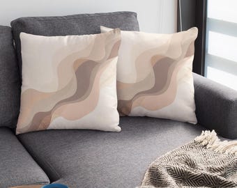 Capa de almofada abstrata bege, capa de almofada minimalista neutra, almofada moderna em tons terrosos, almofada decorativa contemporânea para sofá.