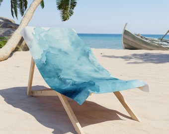 Toalha de praia com ondas em aquarela azul | Estampa abstrata do oceano
