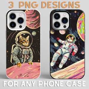 Gatos astronautas - 3 archivos PNG de valientes gatos espaciales, perfectos para pegatinas, fundas de teléfonos, arte de pared, bolso de mano, camisas