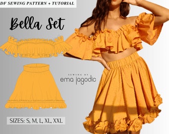 BELLA Set Dress Sewing Pattern for Women / Two Pieces Dress / In 5 sizes: S, M, L, XL, XXL / Instant delivery