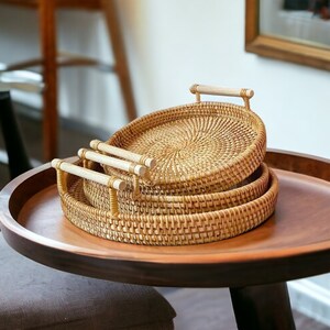 Rattan Woven Basket Tray | Kitchen Rattan Storage Basket Serving Tray | Bread Food Plate Mug Serving Dinner Tray | Kitchen Decor | Gift Idea