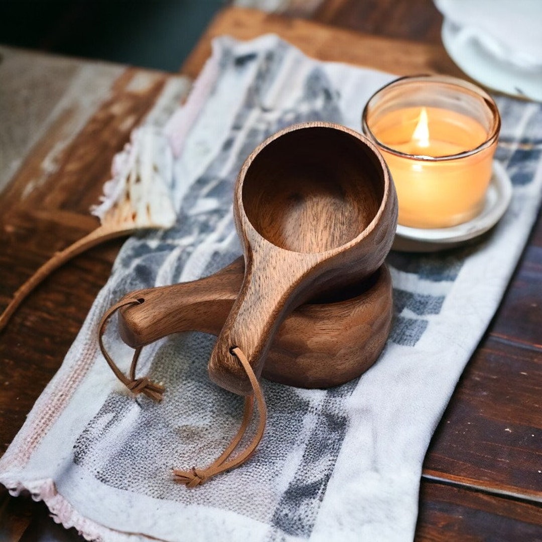 Kuksa Houten Nordic Drinkbeker - Handgemaakt In Finland Van Birch Gnarl, Natuurlijke Houten Beker
