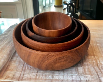 Natural Acacia Wooden Serving Bowls | Handmade Beautiful Acacia Wood Salad Fruit Breakfast Bowl | Multiple sizes | Kitchen Decor Gift Idea
