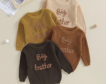 Gebreide tops met letterborduurwerk voor kinderen, kindertrui, babytruien, babyjongensmode, schattig, herfst, winter, 1-5Y