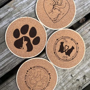Cat Lover Cork/Wood Coaster Set
