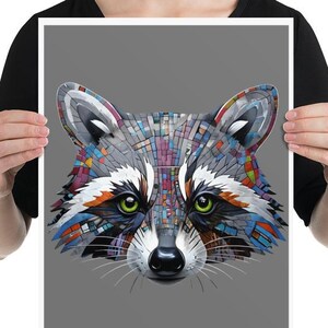 Poster da parete con procione, stampa effetto carta, illustrazione colorata e divertente, decorazione con animali, cameretta per bambini, decorazione per sala giochi