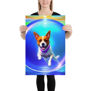 Arte infantil divertido, arte mural de perro rosa y azul, decoración artística para habitación, estampado animal, arte mural infantil, arte para sala de juegos