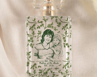 Custom Mother of the Bride Perfume Bottle, Personalized Mom Photo Wedding Gift from Daughter, Toile de Jouy MOB MOG Wedding Gift from Bride