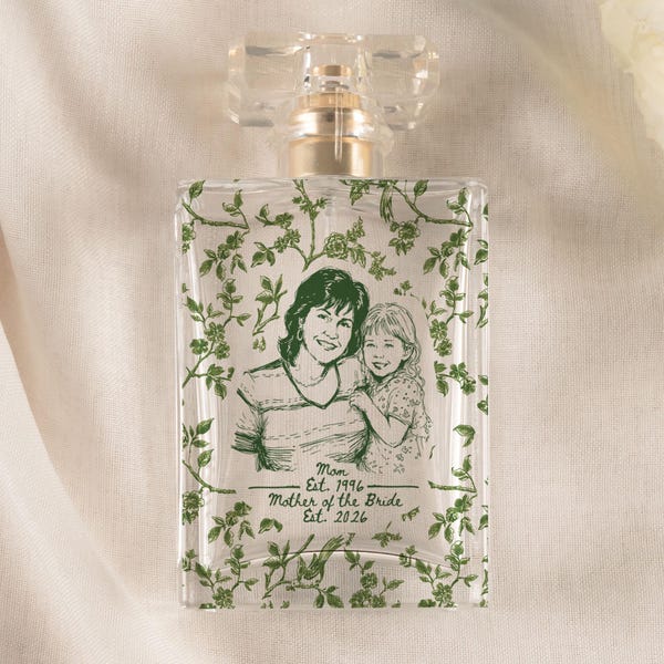 Custom Mother of the Bride Perfume Bottle, Personalized Mom Photo Wedding Gift from Daughter, Toile de Jouy MOB MOG Wedding Gift from Bride