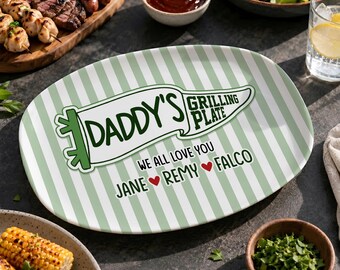 Custom Pennant Flag Dad Grilling Plate, Personalized BBQ Platter Father's Day Gift from Kids, Grandpa Gifts
