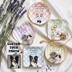 Custom Multi Dog & Cat Wedding Ring Dish, Personalized Pet Portrait Wedding Jewelry Dish, Multiple Pet Family Plate Decor Gift for Dog Mom