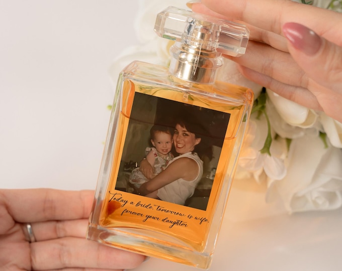 Customized Photo Perfume Bottle, Personalized Wedding Mother of the Bride Gift, Mother Of the Groom Wedding Gift