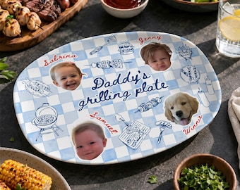 Personalized Photo Dad's Grilling Plate, Custom Baby Face Grill Platter, Father’s Day Gift for Dad