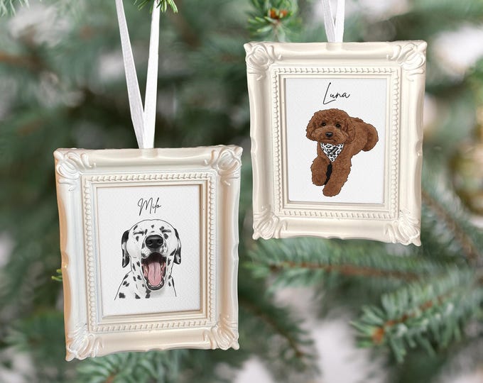 Personalized Pet Christmas Ornament, Pet Watercolor Ornament Using Pet's Photo and Name