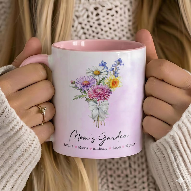 Personalized Mom Flower Bouquet Cup, Custom Family Birth Flower Mug for ...