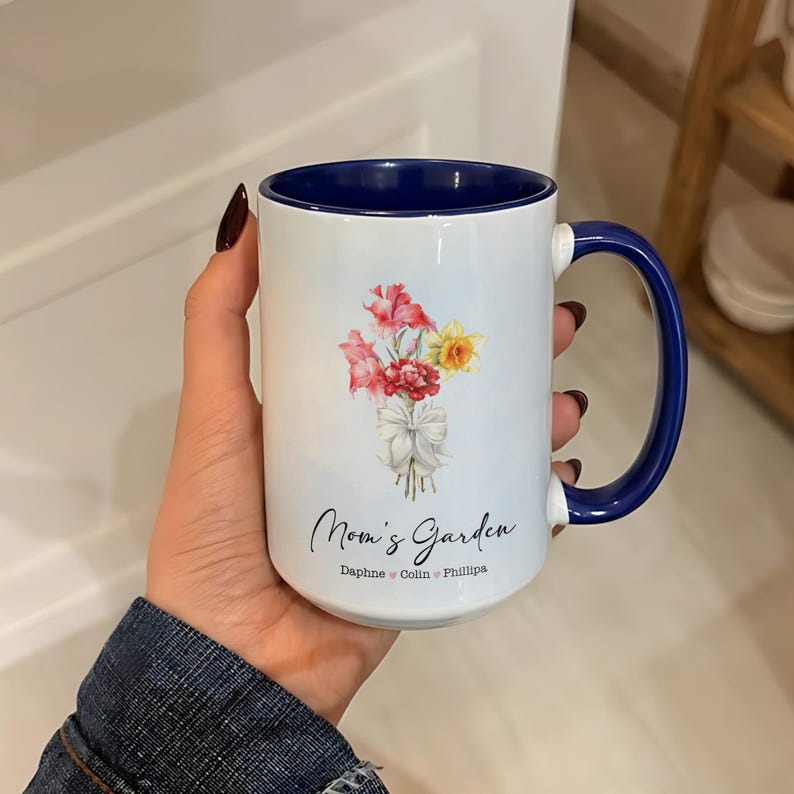 Personalized Mom Flower Bouquet Cup, Custom Family Birth Flower Mug for ...