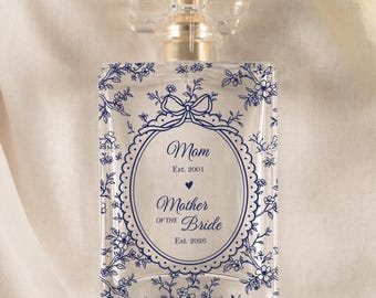 Custom Mother of the Bride Perfume Bottle, Personalized Mom Wedding Gift from Daughter, Toile de Jouy MOB MOG Wedding Gift from Bride