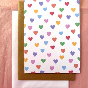 Arc-en-ciel, coeurs, amour, amusement, art, blanc, mat texturé, carte de voeux