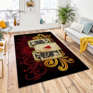 Carte da gioco, Poker, Carte da gioco del poker, Tappeto da caverna dell'uomo, Tappeto popolare del soggiorno, Tappeto da poker personalizzato, Tappeto da area casinò