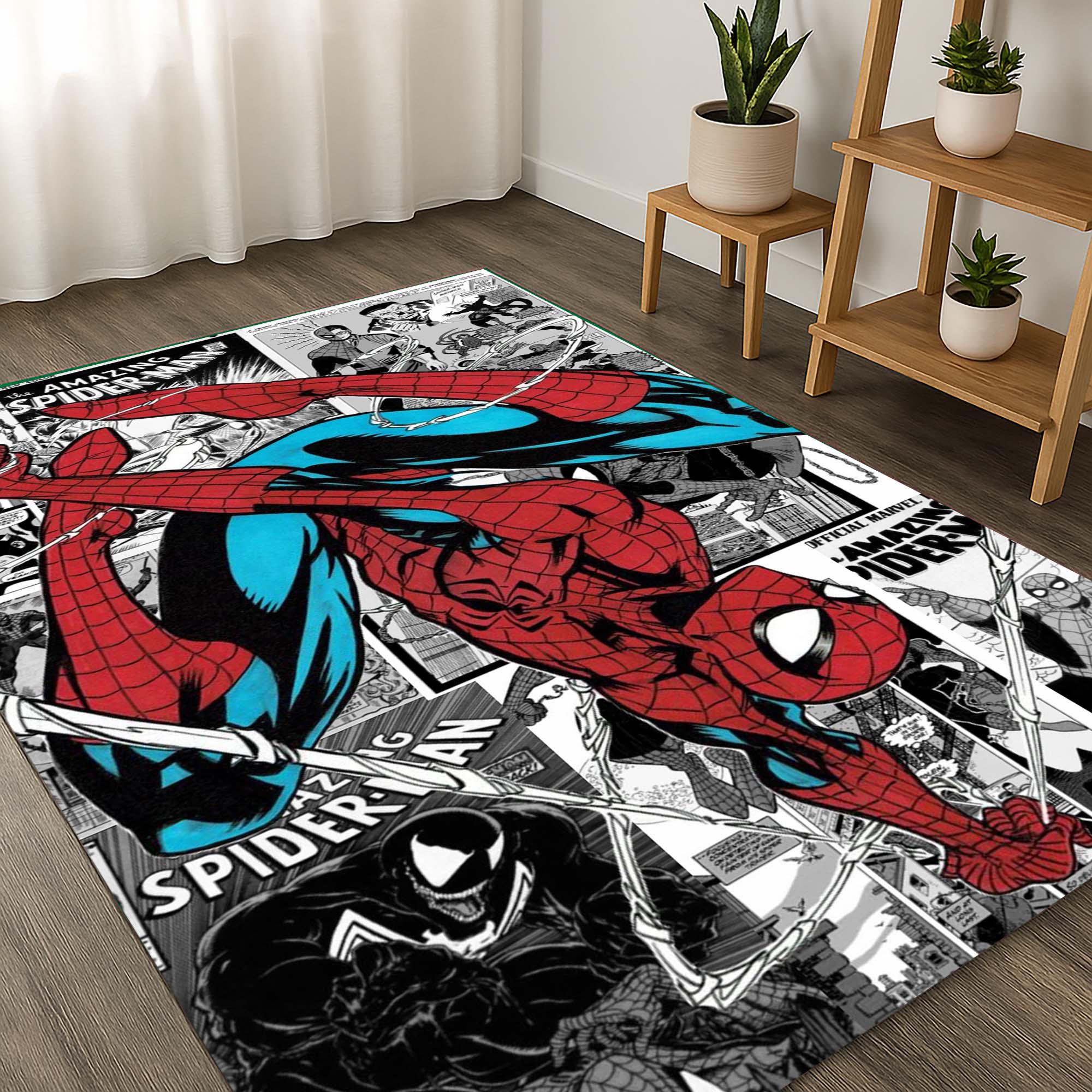Spider Man Rug, Comic Style Mat, Hero Carpet, Retro Wall Art, Peter Parker Gift, Web Swing Decor, Superhero Home, Hero Rug, Spidey Room Mat