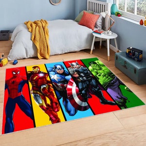 Tappeto con Spiderman, Ironman, Capitan America, Thor, Hulk, Supereroe, Fumetti e Cartoni Animati