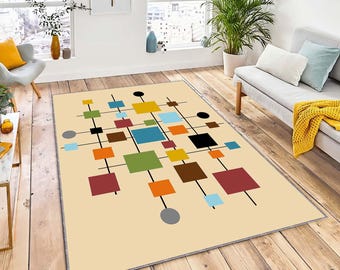 Mid Century Modern Rug, Mid Century Rug, Mid Century Kitchen Rug, Mid Century Modern Area Rug, Office Rug, Modern Art Decor, Living Room Rug