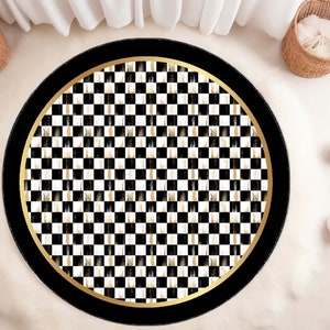 Argyle Round Rug|Meander Floor Carpet|Greek Key Non Slip Circle Rugs|Antique Area Rugs|Black Rug For Living Room