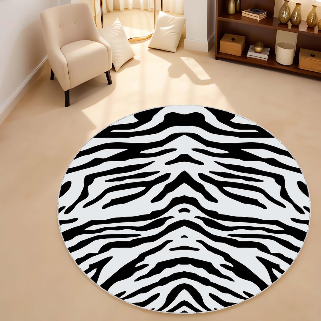 Zebra Print Round Rug: Modern Safari Style Carpet - Etsy