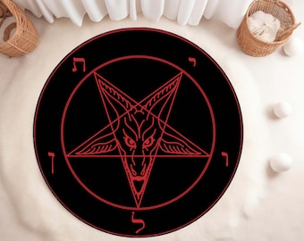 Alfombra redonda con pentagrama satánico: decoración diabólica de terror oscuro