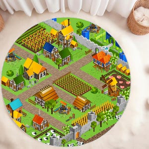 Tapis carte de jeu de ville, tapis rond de chambre d'enfants, carte de ville de jeu, tapis de jeu, tapis de chambre de bébé, tapis rond de cadeau de chambre d'enfant, décor de carte de vraie ville
