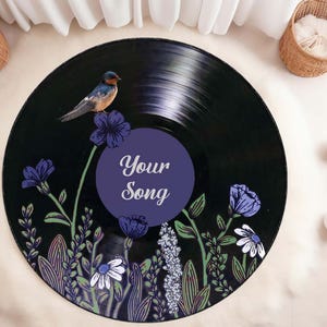 Floral Bird Record Rug, Your Song Custom rug, Flower Gramophone Record Carpet, Record Rug, Music Carpet, Classic Record Patterned Rug