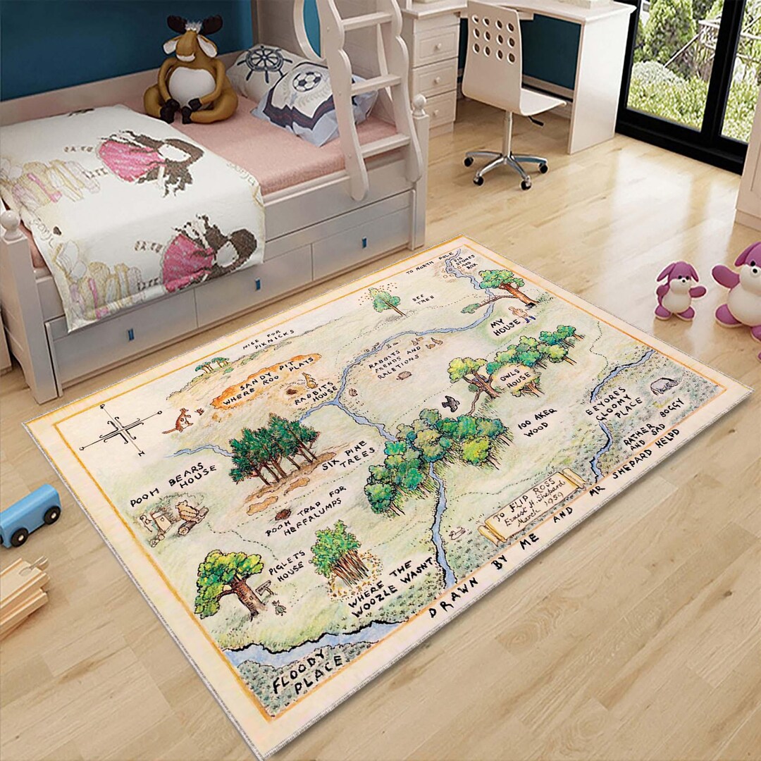 Hundred Acre Rug, Playground Rug, Hundred Acre City Map Rug, Pooh Bears ...