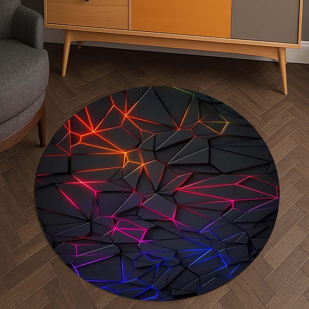 Neon Glow Round Rug: Futuristic Gamer Room Decor - Etsy