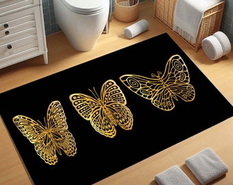 Alfombra de baño con estampado de mariposas doradas, mariposa dorada, alfombra Butterlifes, alfombra de piso de mariposa dorada, alfombra de cocina, felpudo, alfombra personalizada, regalos para el hogar