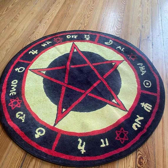 The Love Witch Patterned Rug, Astrology Rug, Movie Decor, Red Pentagram, Zombie Pentagram, Satan Rug, Voodoo Decor, Circle Rug